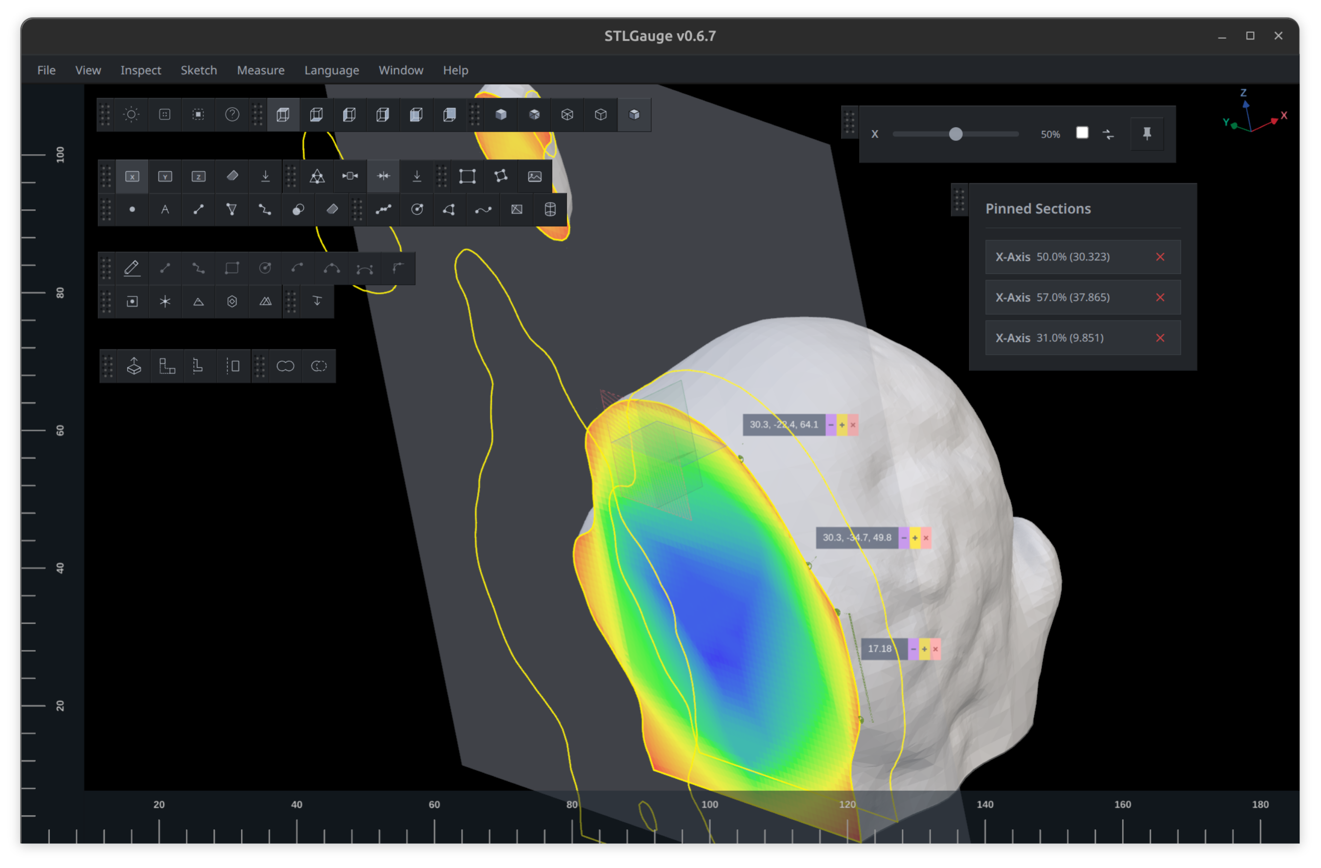 2D section thickness analysis
